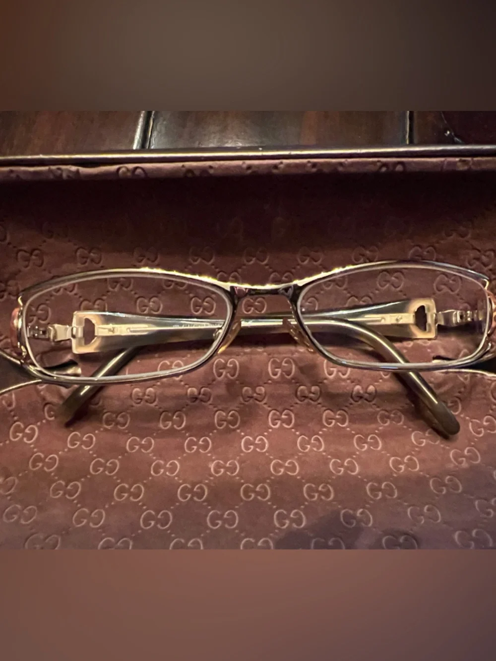 Gucci Gold/Tortoiseshell Slim Rectangular Glasses - Picture 6 of 10